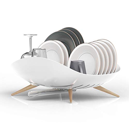 Self-Draining Dish Drying Rack, White - Wide