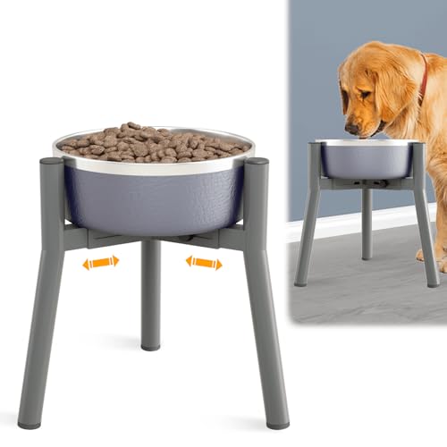 Grey Metal Stand for Large Dogs, Adjustable Width Tall Elevated Bowls for 7-10.6" Dishes, Food Water Feeder, Raised Holder, 11" Tall (Bowl Not Included)