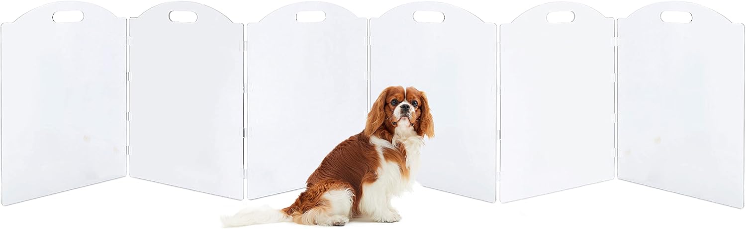 Extra-Wide Clear Acrylic Freestanding Dog Gates for the House – Folding 6-Panel Pet Gates for Doorways, Stairs, and Open Spaces, Transparent Indoor Barrier for Dogs, Puppies & Cats