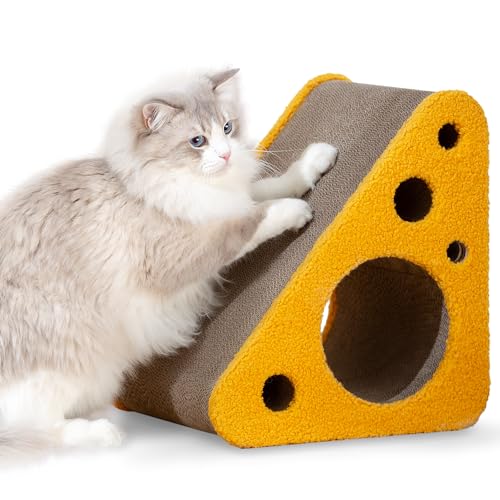 360° Reversible Cat Scratching Post, Cat Scratchers Indoor Cats, Premium Cardboard Cat Scratching Board with Cute Cheese Design and Multiple Scratching Angles, Large