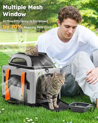 Cat Carrier,Top Expandable Dog Crate for Travel, Grey - view 6