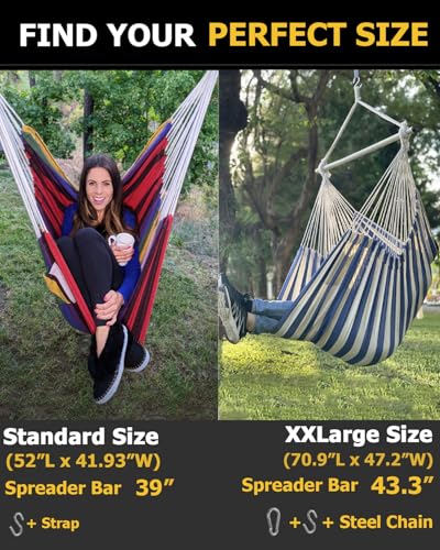 Hammock Chair Hanging Chair Rope Swing XXL - Max 500lbs, 70in Large Hammock Swing Chair -Portable Steel Spreader Bar with Anti-Slip Rings-Roomy & Strong - view 6