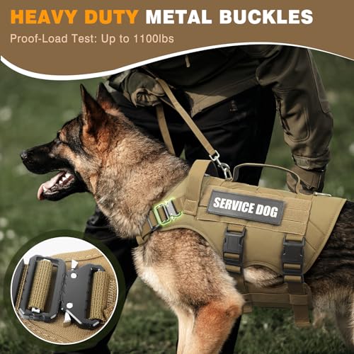 Tactical Dog Harness with Dog Leash, Service Working MOLLE Vest with 10 Pet Patches for Medium Dog, No Pull Military Harness and Backpack for Training Hunting Walking - view 4