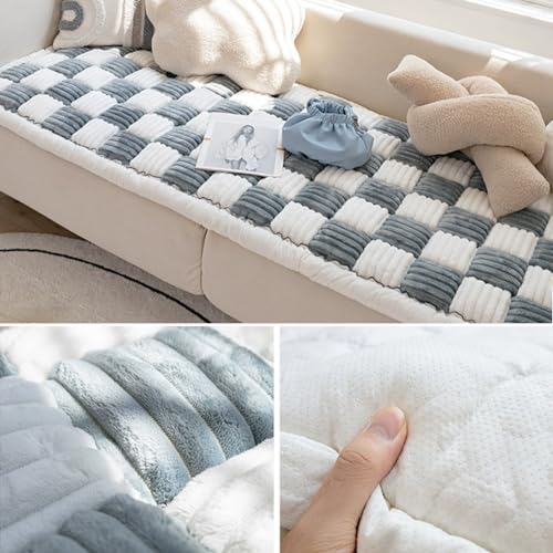 Fluffy Couch Cover for Pets - Large Cream-Coloured Fuzzy Plaid Square Pet Mat Bed Couch Cover Protector - Bay Window Cushion Bedside Carpet (Blue, 23.6 * 70.9in) - view 3
