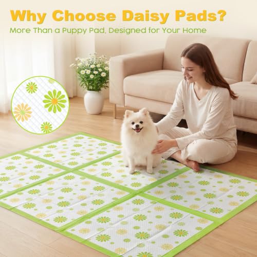 Puppy Pads with Adhesive Tabs Green Daisy Prints Small 22x22in 100Ct - view 3