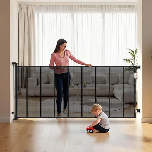 Retractable Baby Gate, Extra Wide Extension to 202.7 in, 39 in Tall