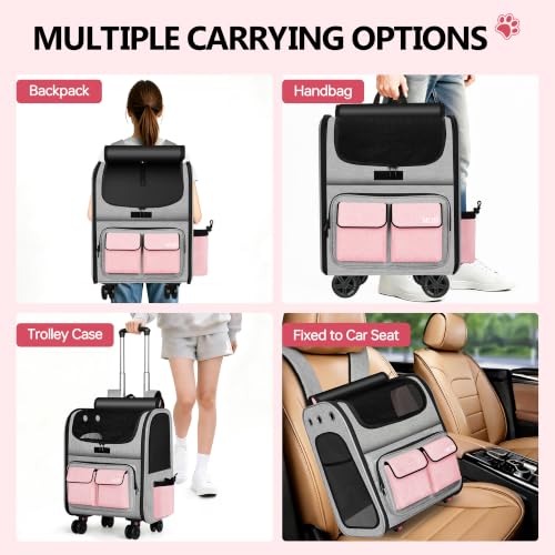 Foldable Rolling Pet Carrier with Wheels Pink(Not for Airline) - view 2