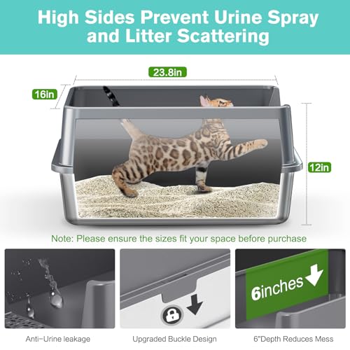 2PACK Stainless Steel Cat Litter Box with High Sides Lid, Extra Large XL Litter Box for Big Cats, Metal Kitty Litter Boxes with Anti-Leakage Enclosure,Non-Stick,Odorless,Scoop Included - view 3