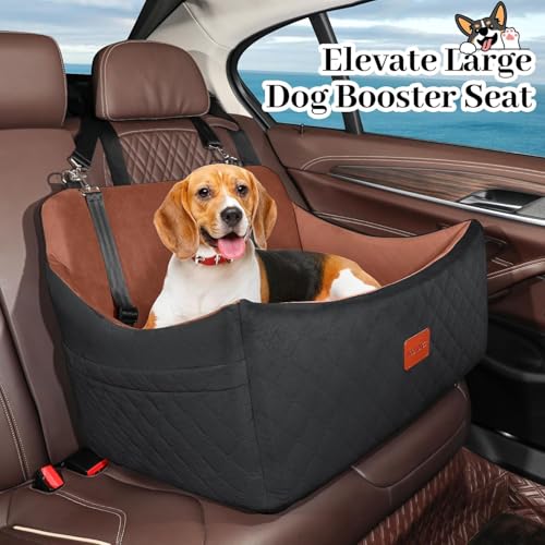 Dog Car Seat for Medium & Large Dogs Up to 55lbs, Memory Foam Cushion, Washable Cover, Safety Straps & Non-Slip Bottom(Black/Brown,Large) - view 4