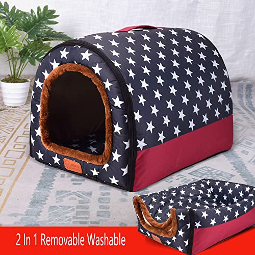 2 In 1 Portable Igloo Dog House,Removable Washable Dog Bed with Roof, Large Warm Foldable Non-Slip Cozy Dog Bed Cave,Pet Sofa Bed Sleeping Nest,Style-A,S - view 2