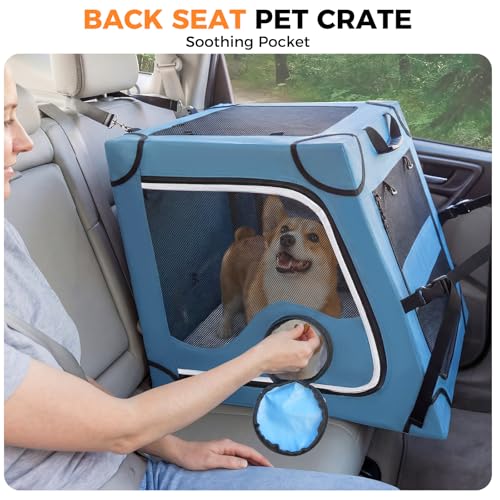 Portable Dog Crate for Car Travel,Metal Frame Pet Crate,Pet Carrier for Car Back Seat Secures with Headrest Strap and Seatbelt,M - view 3