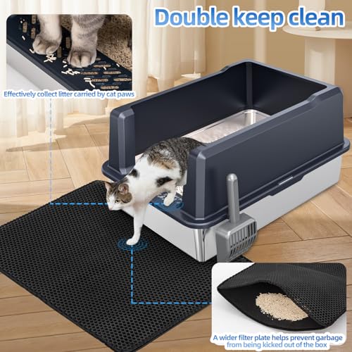 XXXL Extra Large Stainless Steel Litter Box, 28" L x 20" W x 14" H Super Large Stainless Steel Litter Box, Suitable for Large Cats and Multiple Cats, Non-Sticky, Anti-Leakage, Easy to Clean - view 6