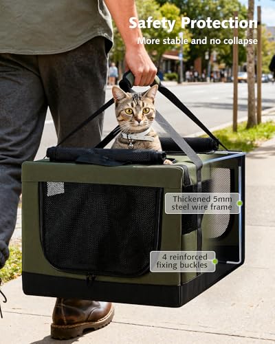 Large Cat Carrier, Soft Double Pet Crate for 2 Cats Travel, Green - view 2