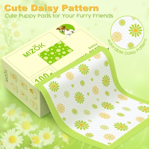 Puppy Pads with Adhesive Tabs Green Daisy Prints Small 22x22in 100Ct - view 2
