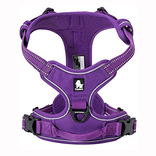 Adjustable No-Pull Dog Harness Reflective Vest, Purple, M