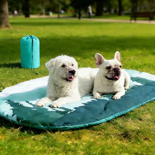 Reversible Outdoor Travel Dog Bed Waterproof, Camping Essentials with Carry Bag, Portable & Foldable Pet Pad Crate Kennel Mat for Large Medium Small Dogs, Travel Accessories, 43”x26” Blue