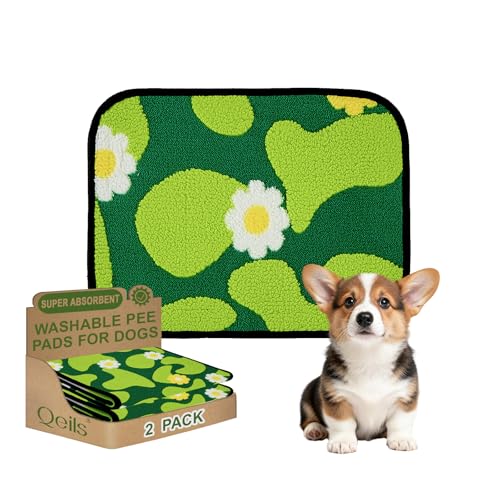 Reusable Puppy Pads for Small Dogs, Washable Pee Pads with Non-Slip, Absorbent Leakproof Mat for Crates, Playpens, Pet Beds & Whelping, Indoor Potty Training Grass Green, 14"x18", 2 Pack