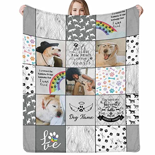 Pet Memorial Gifts - Custom Rainbow Bridge Blanket - Pet Memorial Dog Personalized Blanket Throws - Remembrance Blanket for Loss of Pet Cat- Dog Bereavement Sympathy Gifts, 30''(W) x 40''(L)