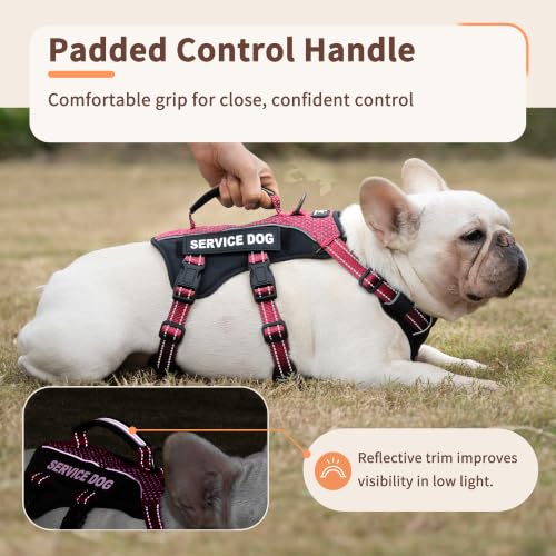 Escape Proof Dog Harness, Service Dog Vest Harness with 6 Patches, No-Pull, Reflective Harness with Handle, Adjustable for Small to Large Dogs, for Training and Hiking (Red, S) - view 4