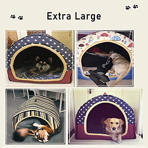 Medium Large Jumbo Dog Bed Dog House with Roof,Warm Heated Cushion Igloo 2 In 1 Portable Dog House Kennel Washable Comfy Calming Wicker Pet Sofa Bed,S - view 7