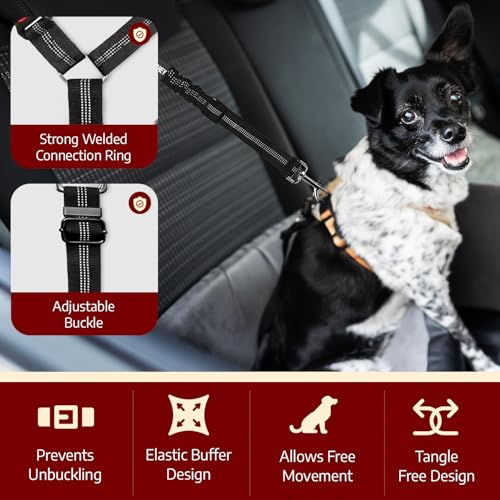 Dog Seat Belts for Cars UK Headrest Dog Car Seat Belt Adjustable Dog Car Harness Pet Dogs Safety Seatbelt Anti Shock Elastic Puppy Restraint Strong Leash Leads for Dogs Pets Safety - view 3