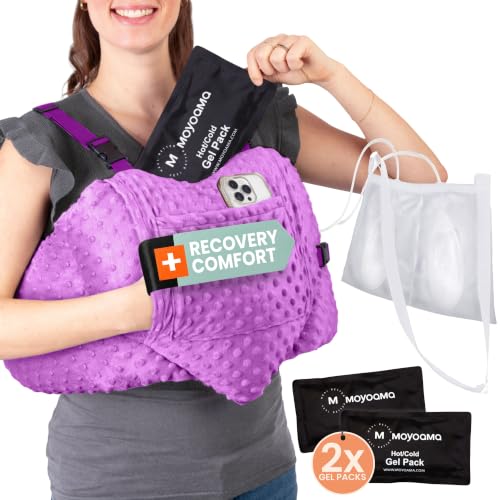 Post Mastectomy Pillow Heart - 4 Pcs Protective Set - Cozy Hand Muff & 5 Built-in Pockets - Breast Surgery Must Haves,Breast Reduction Recovery Supplies, Breast Augmentation,Post Op Essentials