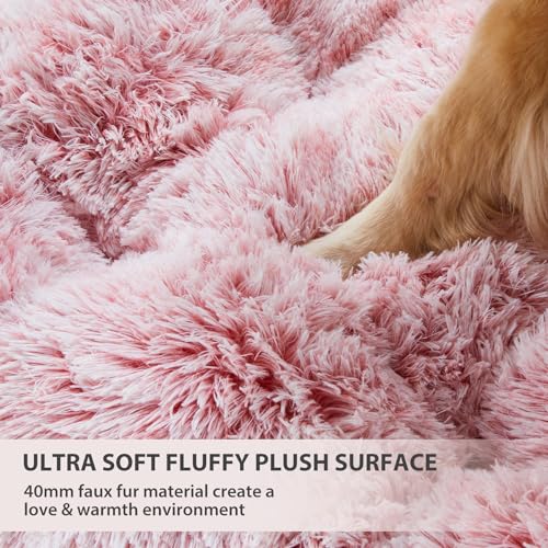 Dog Beds for Large Dogs, Plush Dog Crate Bed Fluffy Cozy Kennel Pad for Sleeping &Ease Anxiety, Washable Pet Mats with Anti-Slip Bottom for Large Medium Dogs, Pet Bed, Pink - view 3