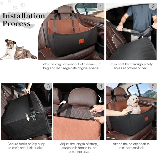 Dog Car Seat for Medium & Large Dogs Up to 55lbs, Memory Foam Cushion, Washable Cover, Safety Straps & Non-Slip Bottom(Black/Brown,Large) - view 6