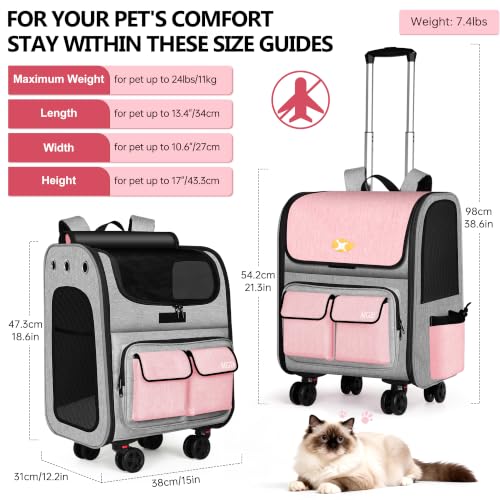 Foldable Rolling Pet Carrier with Wheels Pink(Not for Airline) - view 3