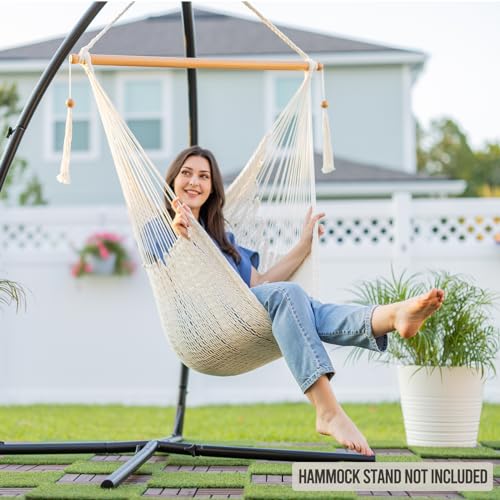 Hanging Hammock Chair, Caribbean Rope Swing Chair Wood Spreader Bar - view 2