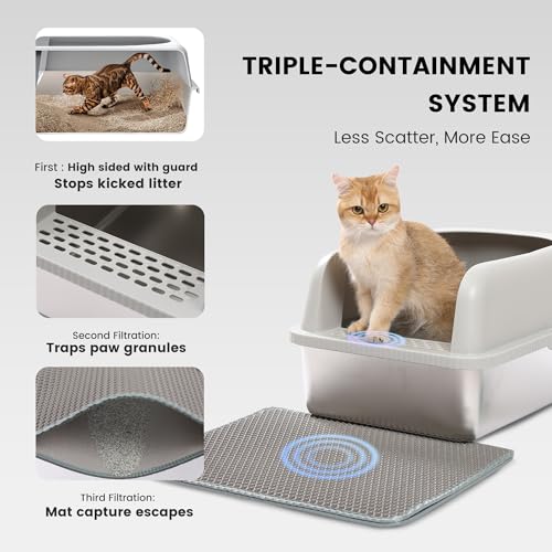 Stainless Steel XL Cat Litter Box for Big Cats- Metal Extra Large Litter Box with Lid, Include Metal Litter Scoop,Mat. High Sided with Guard Prevent Splashing. No Smell, Always New After Clean. - view 4