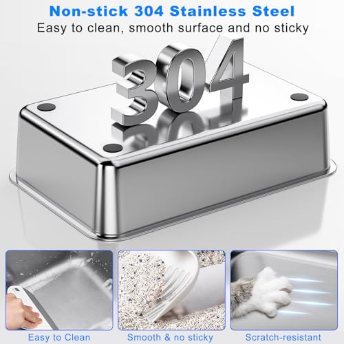 Non-Stick Stainless Steel Litter Box, XL Side Open Splash-Proof&Leak-Proof - view 3