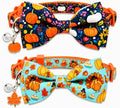 2 Pack Thanksgiving Cat Collars with Bow Ties & Charms, Cute Turkey Pumpkin Fall Breakaway Collars with Bells for Boy Girl Kitties & Kittens