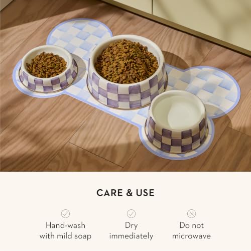 Enamel Pet Dish, Large, Light-Blue-and-White Sky Check - view 5