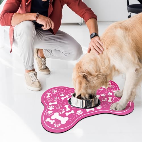 Dog & Cat Food Mat Bone Shaped Pet Feeding Mat Quick Absorb Water Bowl Placemat with Rubber Backing Indoor Floor Stain Resistant Pet Accessory Supplies (Pink Small, 12x18 Inches) - view 5