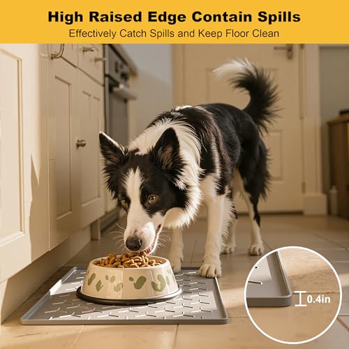 Silicone Dog Cat Food Bowl Mat, Waterproof Raised Edge, 24'' x 16'' - view 2