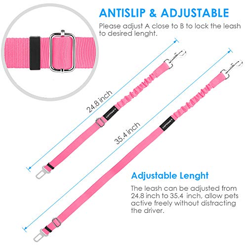 2 Pack Dog Seat Belt, Retractable Dog Car Harness Adjustable Pet Safety Belt with Elastic Bungee Buffer, Heavy Duty & Durable & 360 Degree Swivel Dog Seatbelts - view 5