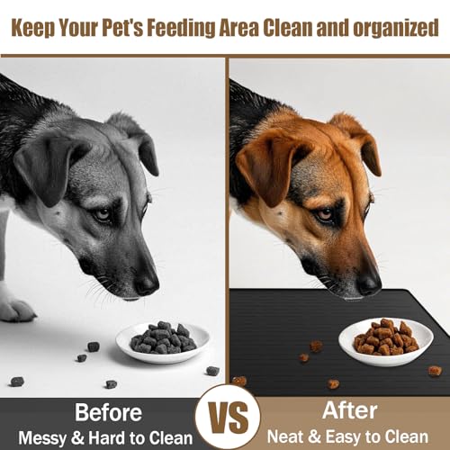 40"x30" Extra Large Silicone Pet Food Mat, XXL Pet Feeding Mat with Raised Edges, Waterproof Dog Bowl Mat for Food and Water, Cat and Dog Placemat for Floors, Light Gray - view 3