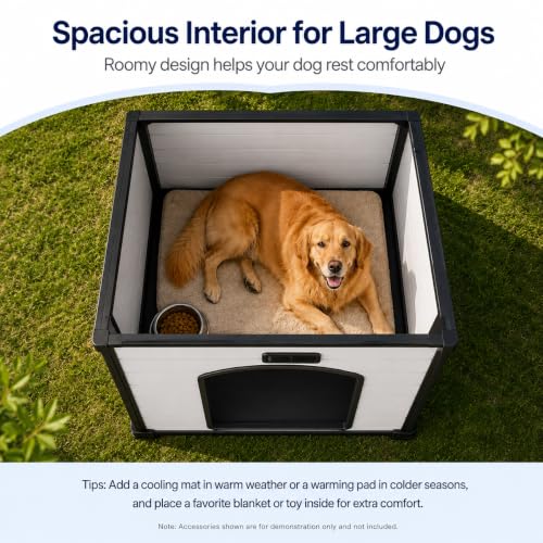 43" Large Dog House Outdoor, Waterproof Durable Resin Dog Kennel - view 4