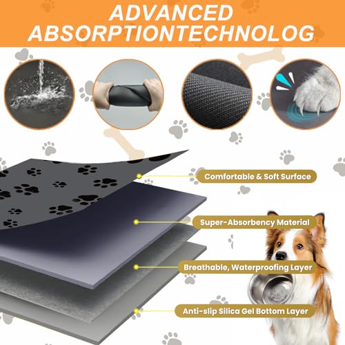 Pet Feeding Mat-Cat Dog Mat for Food and Water Bowl, Absorbent Quick Dry Food Mat Anti-Slip No Stains Dog Placemat with Footprints for Messy Drinkers,12"x20"Dark Grey - view 6
