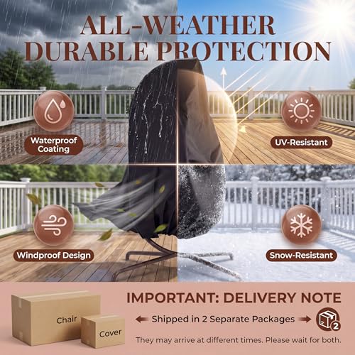 Outdoor Egg Hanging Chair with Stand, Indoor Wicker Swing Egg Chair with Stand 350lbs, Patio Swinging Hammock Chair for Outside, Egg-Shaped Chair for Balcony Bedroom Porch, Brown with Cover - view 3