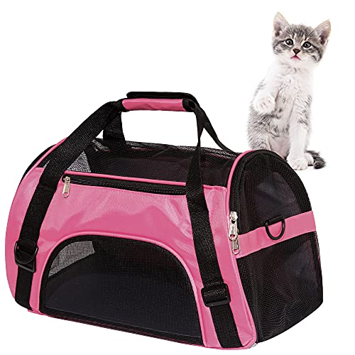 Cat Carrier for Cats Soft-Sided Travel Pat Carrier for Cat with Wooden Padding Board Airline Approved Lightweight Comfortable Cat Bag for Puppy Small Pets (Small, Pink)