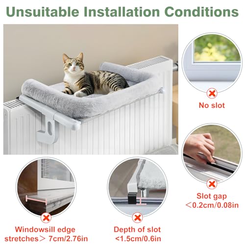 Cat Window Perch Hammock Sturdy Windowsill Bed Seat for Large Cats No Drilling No Suction Adjustable Kitty Shelf with Washable Cover Easy Assembly Holds up to 40 lbs 24.8 * 15 in (Grey, L) - view 6