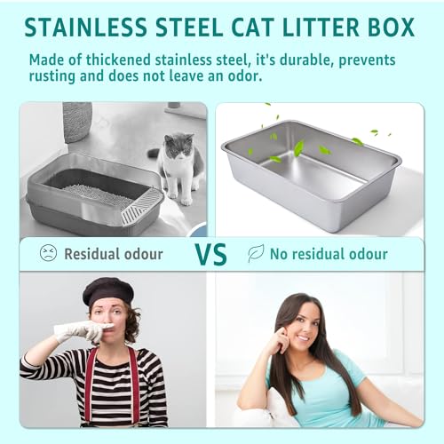 Stainless Steel Litter Box, 23.6“x15.7"x6" Deep Stainless Steel Cat Litter Box Extra Large, XL Metal Litterbox for Big Cats with High Sides, Non Stick Surface, Easy to Clean - view 5