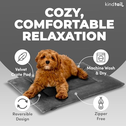 Dog Crate Pad - Soft Velvet, Reversible Bed - Machine Washable Kennel Mat for Pets up to 15 lbs, Mattress for Cozy Sleeping - 20” x 15” x 1” (Light Grey, Small) - view 2