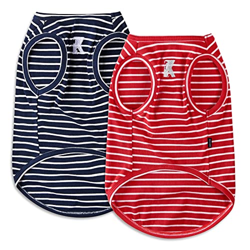 Dog Shirt Soft Cotton Tank Top Lightweight Stretchy Red & Blue L