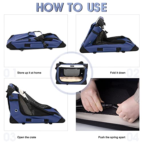 Large Cat Carrier, Collapsible Dog Travel Crate Portable Soft-Sided Pet Carrier with Super Soft Warm Plush Mat for Indoor and Outdoor 24x16x16in,Navy Blue - view 5