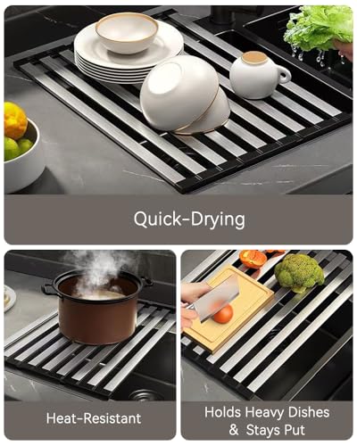 17.72" Dish Drying Rack Over the Sink, 1.28lb Heavy-Duty 304 Stainless Steel, Non-Slip Silicone Edges, Folding Space-Saving for Home & RV Kitchen, Dish Drainer, Cooling Rack & Sink Cover - view 2