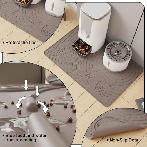 Galaxy Pet Feeding Mat, 18.9x11.8 Silicone Cat Food Mat, Beige - view 3