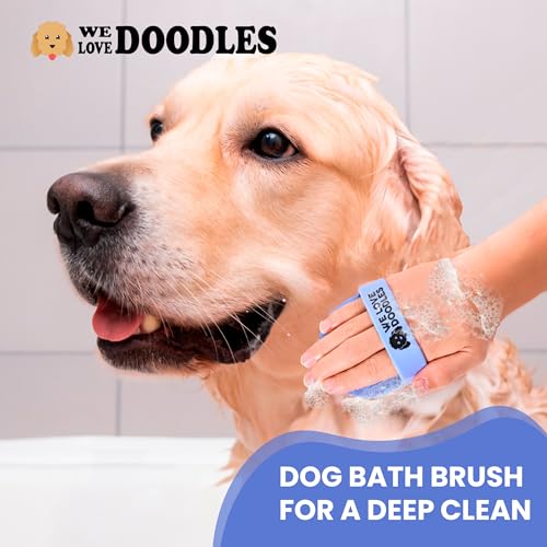 (Short Pins) Pet Rubber Bath Brush and Dog Shampoo (Bundle) - for Shower Scrubbing & Soothing Massage and Dog Shampoo, Conditioner & Detangler - Made in The USA - view 3